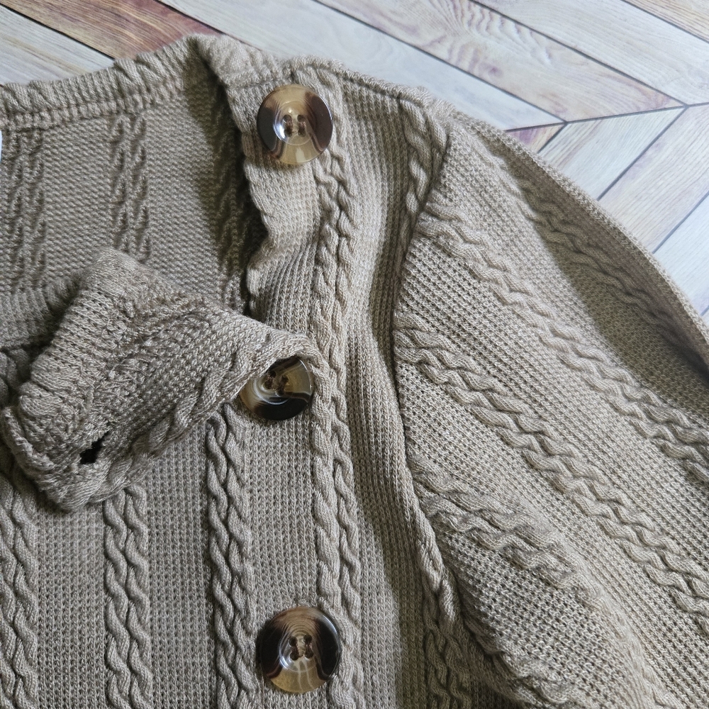 Girls Cottagecore Cable Knit Sweater Dress Button-Side Long Sleeve Ruffle Cuff - Picture 8 of 9